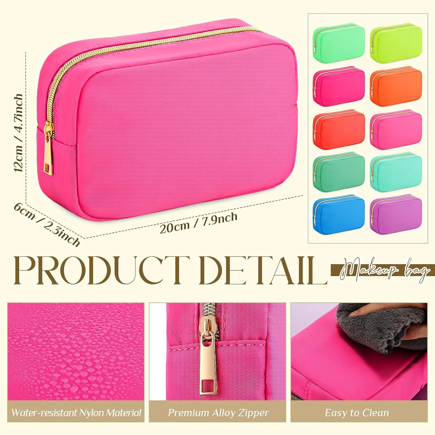 Sweetude 10 Pieces Nylon Makeup Cosmetic Bag for Women Reusable Makeup Organizer Bag Cosmetic Travel Purse Big Capacity Toiletry Travel Organizer with Zipper(Neon Color)