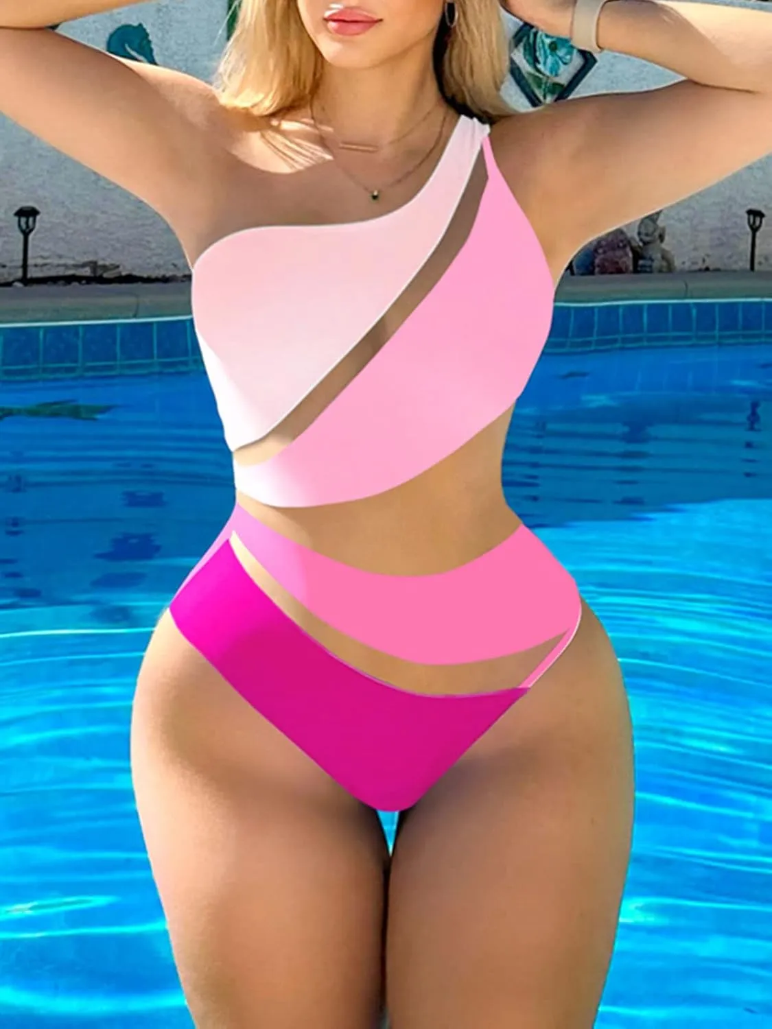Swmmer Liket Women's Sexy One Piece Bathing Suits One Shoulder Swimsuits Mesh Swimwear Slimming Monokini
