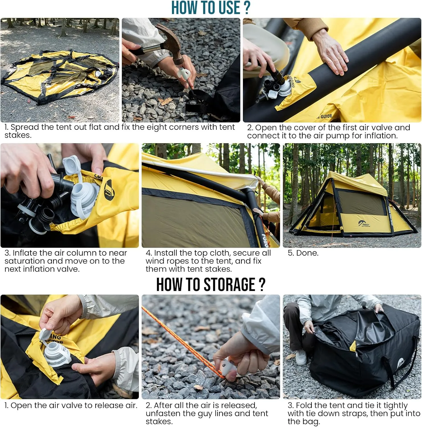 TAILI Inflatable Blow Up Tent for Camping with Hand Pump for 2/4/6/8 Person, Easy Setup Outdoor Inflatable Oxford Waterproof Air Tent House for Family Camping Adult