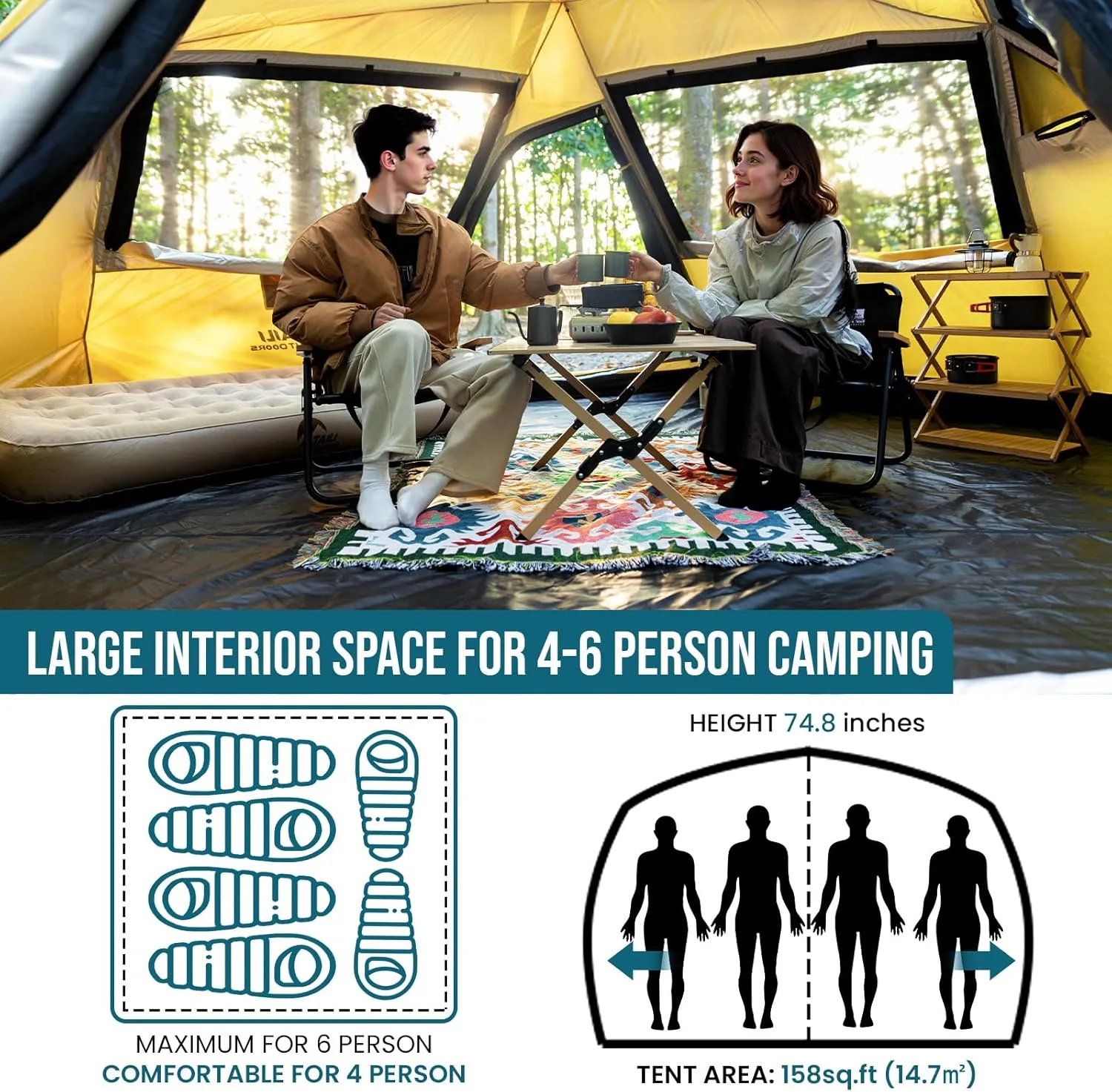 TAILI Inflatable Blow Up Tent for Camping with Hand Pump for 2/4/6/8 Person, Easy Setup Outdoor Inflatable Oxford Waterproof Air Tent House for Family Camping Adult