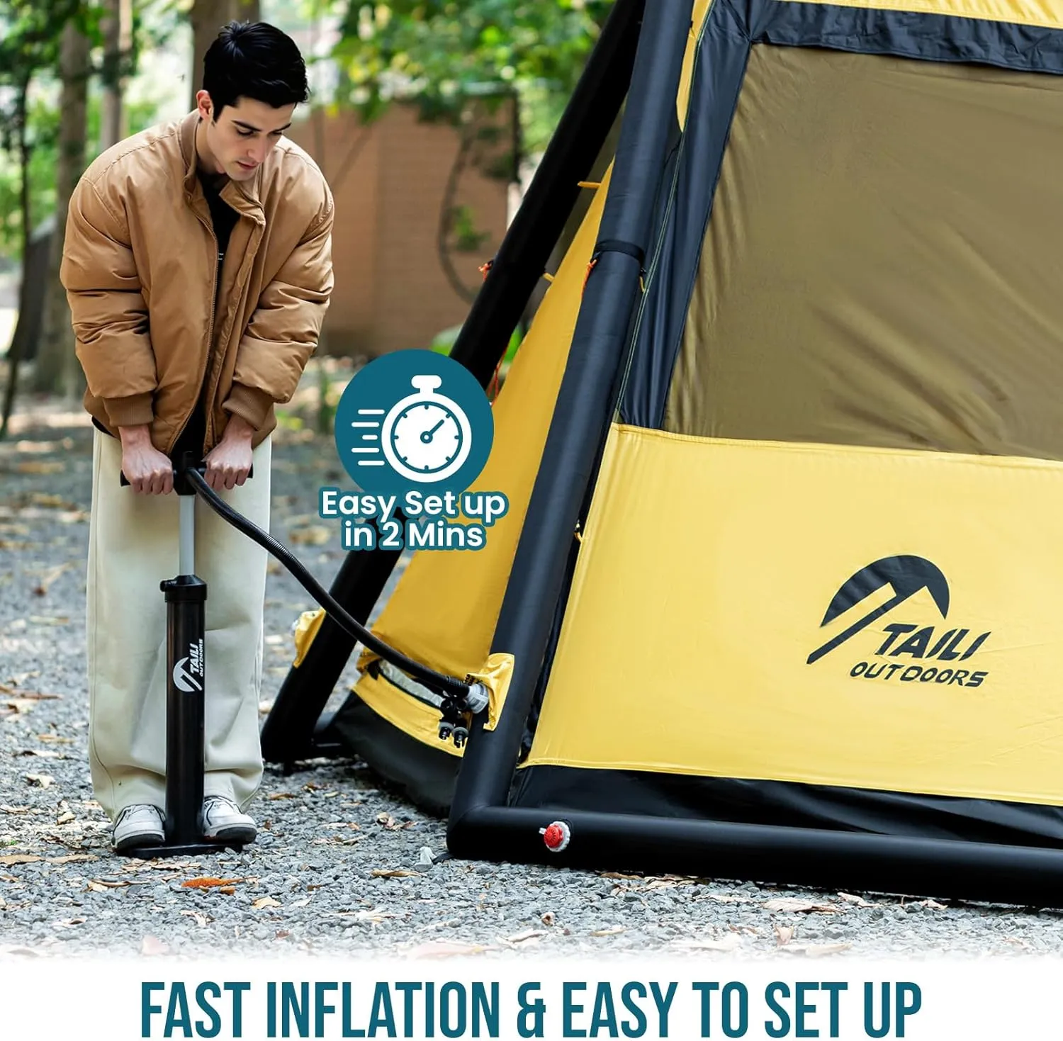 TAILI Inflatable Blow Up Tent for Camping with Hand Pump for 2/4/6/8 Person, Easy Setup Outdoor Inflatable Oxford Waterproof Air Tent House for Family Camping Adult