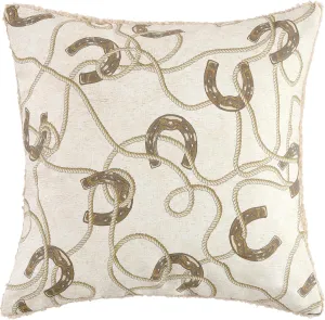 Tasha Polizzi for Paseo Road Pierre Equestrian Western Euro Sham, 27x27 inch, Brown Tan Cotton Sateen Horseshoe Print, Modern Rustic Western Pillow Covers