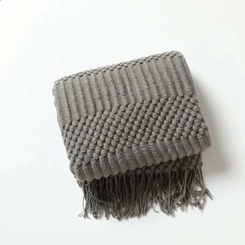 Tasseled textured knit throw blanket