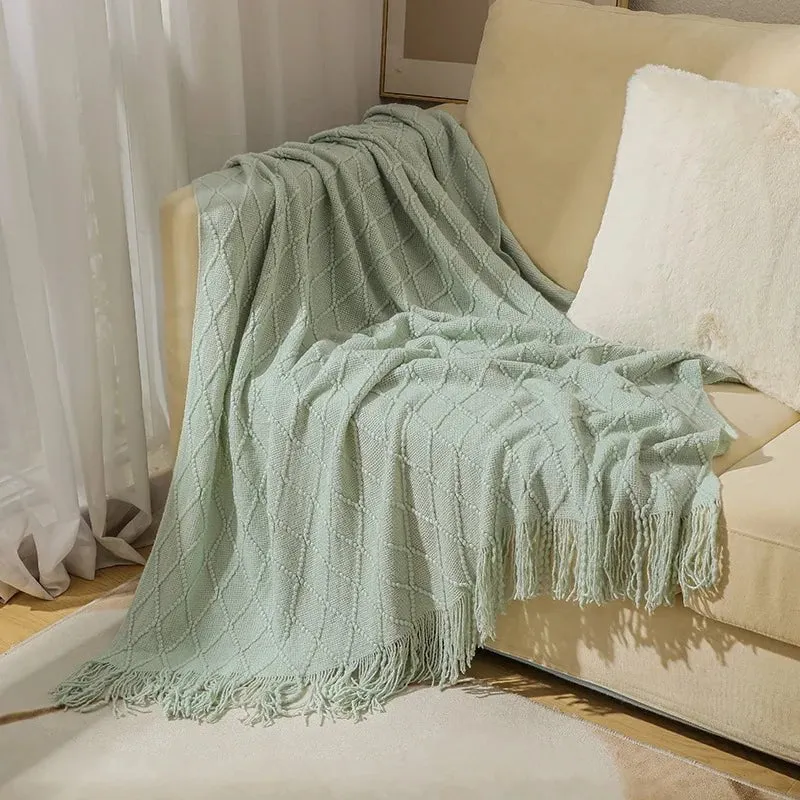 Tasseled textured knit throw blanket