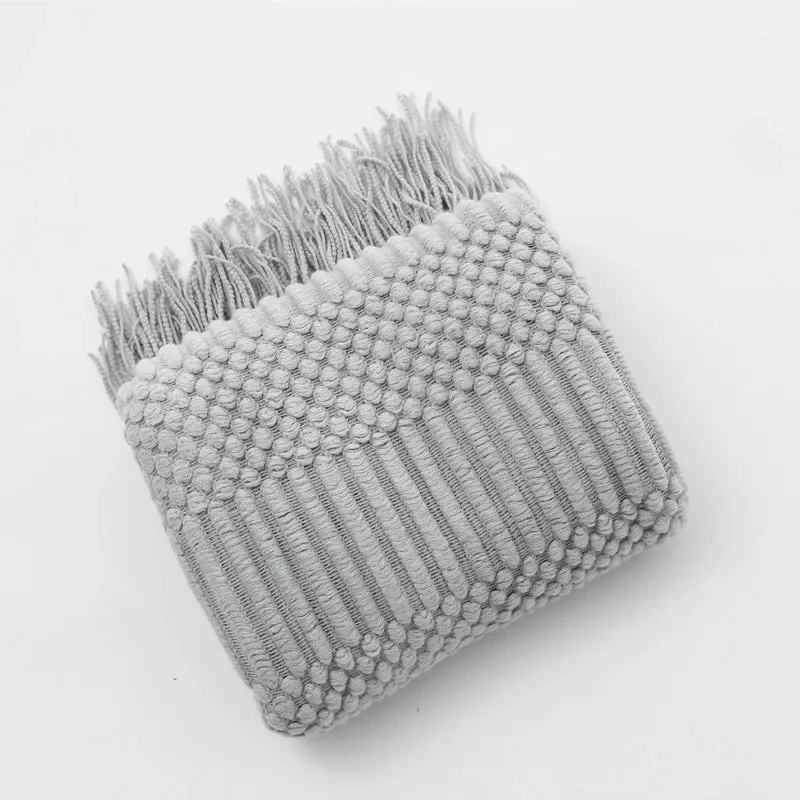 Tasseled textured knit throw blanket