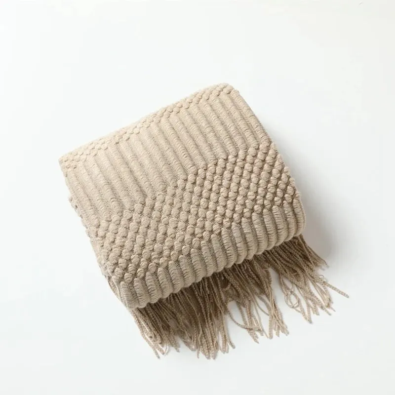 Tasseled textured knit throw blanket