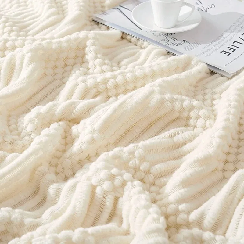 Tasseled textured knit throw blanket
