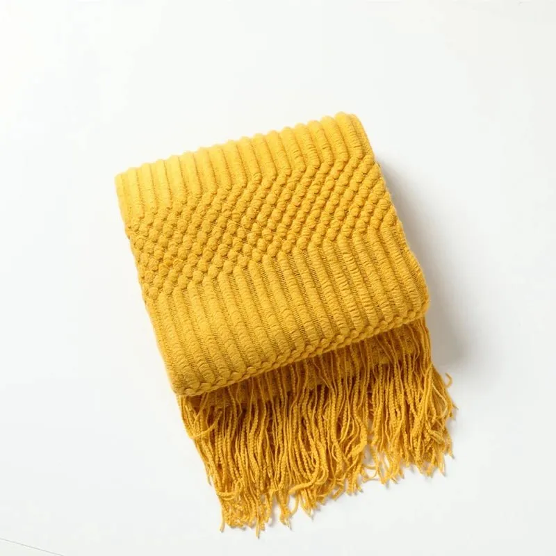 Tasseled textured knit throw blanket