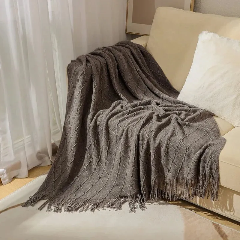 Tasseled textured knit throw blanket