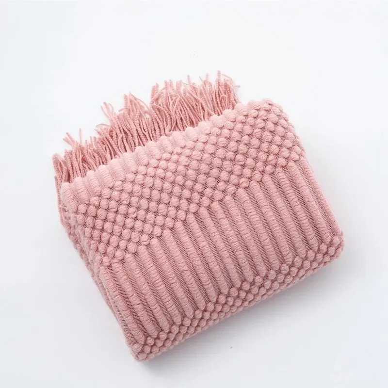 Tasseled textured knit throw blanket