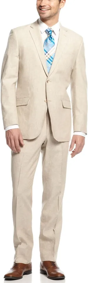 Tasso Elba Natural Solid Linen Suit 40 Regular 40R Flat Front Pants 34W