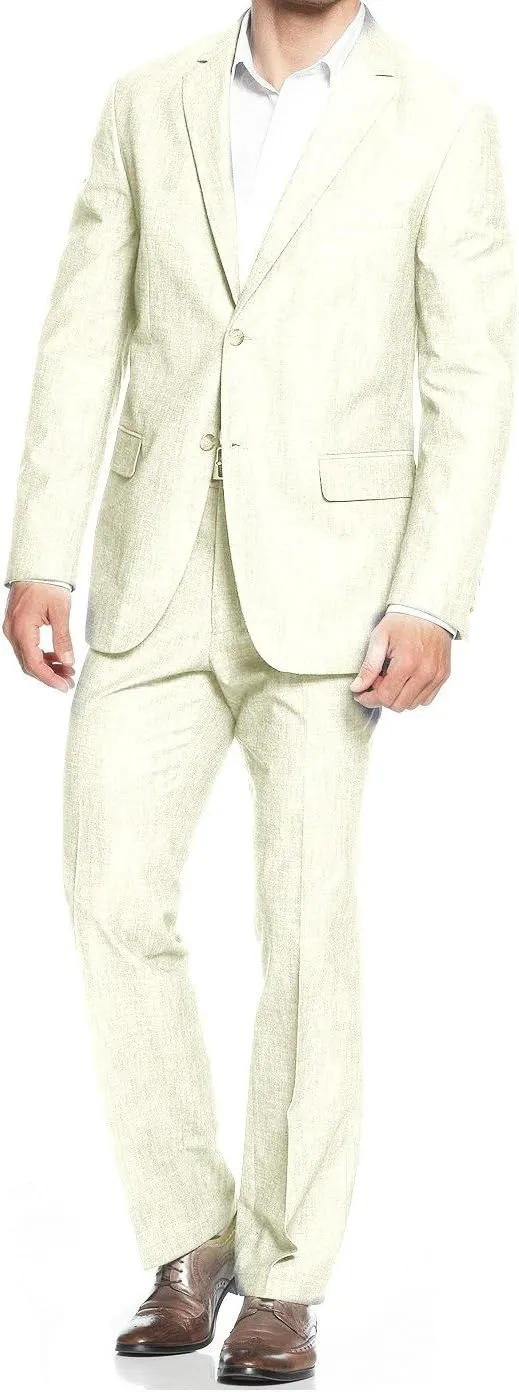 Tasso Elba Suit Tan Textured Linen Two Button New Men's Suit Set (42R 36W)