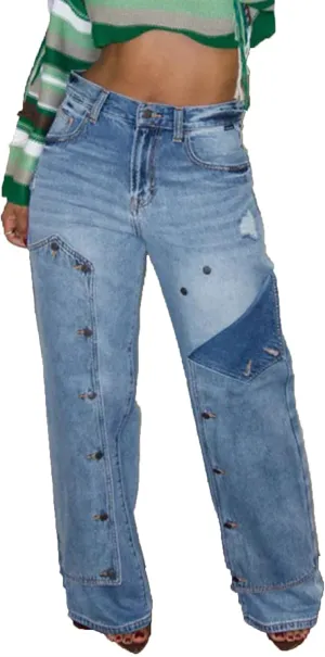 Tbahhir Baggy Cargo Jeans for Women Distressed Irregular High Waisted Wide Leg Boyfriend Y2K Denim Pants with Pockets