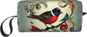 Teal Birds Musical Note print Travel Cosmetic Bag Gifts for Women Portable Make Up Bags for Women Mother Sister