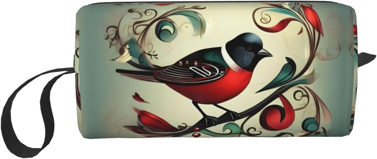 Teal Birds Musical Note print Travel Cosmetic Bag Gifts for Women Portable Make Up Bags for Women Mother Sister