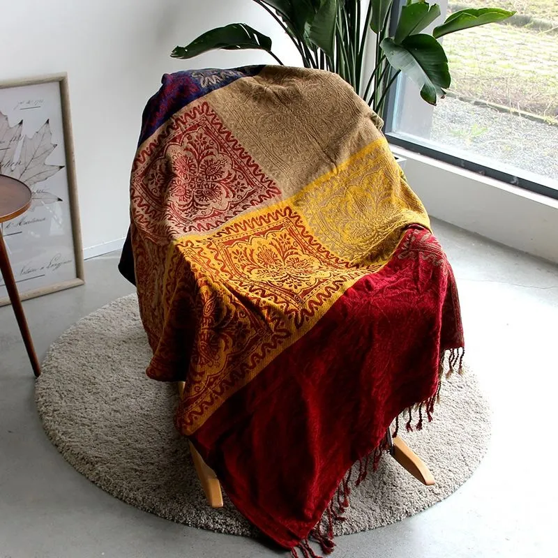 Textile City Ins Retro Sofa Decor Towel Mediterranean Nepal Plaid Patchwork Throw Blanket Heavy Sofa Cover Bedspread