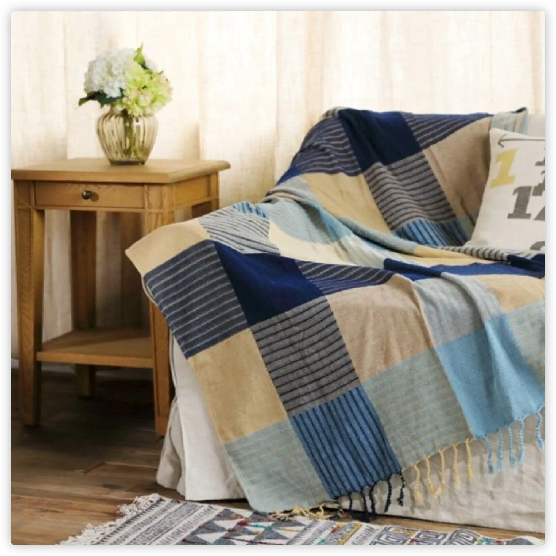 Textile City Ins Retro Sofa Decor Towel Mediterranean Nepal Plaid Patchwork Throw Blanket Heavy Sofa Cover Bedspread