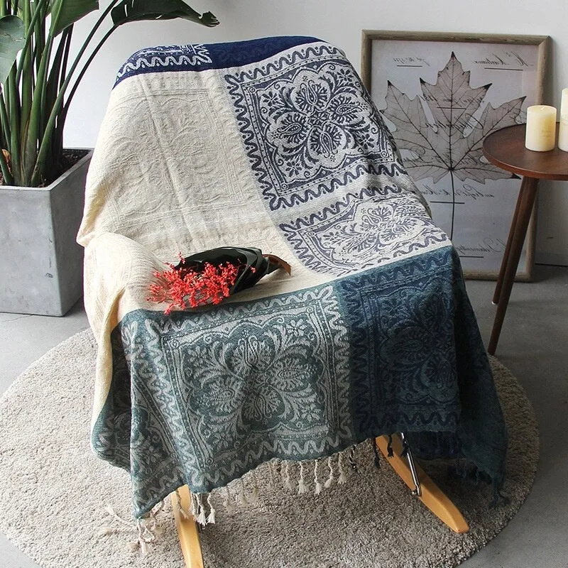 Textile City Ins Retro Sofa Decor Towel Mediterranean Nepal Plaid Patchwork Throw Blanket Heavy Sofa Cover Bedspread