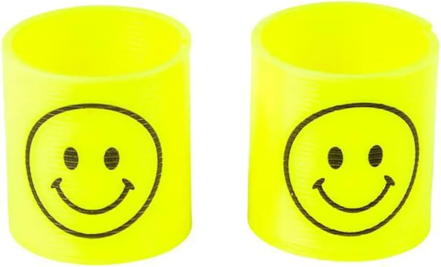 The Dreidel Company Smile Face Coil Spring, Bright Neon Yellow Happy Faces Magic Springy Toy for Kids, Party Favor, Birthday Parties, Carnival Prizes, Goody Bag Filler, 1.4" Inches (35MM) (48-Pack)