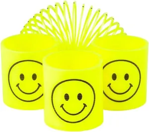 The Dreidel Company Smile Face Coil Spring, Bright Neon Yellow Happy Faces Magic Springy Toy for Kids, Party Favor, Birthday Parties, Carnival Prizes, Goody Bag Filler, 1.4" Inches (35MM) (48-Pack)