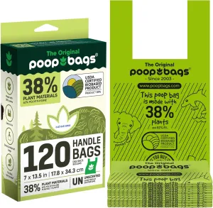The Original Poop Bags - Dog Waste Bags with Handles, Leak-Proof and Durable, USDA Certified 38% Plant-Based, Unscented, 120 Count