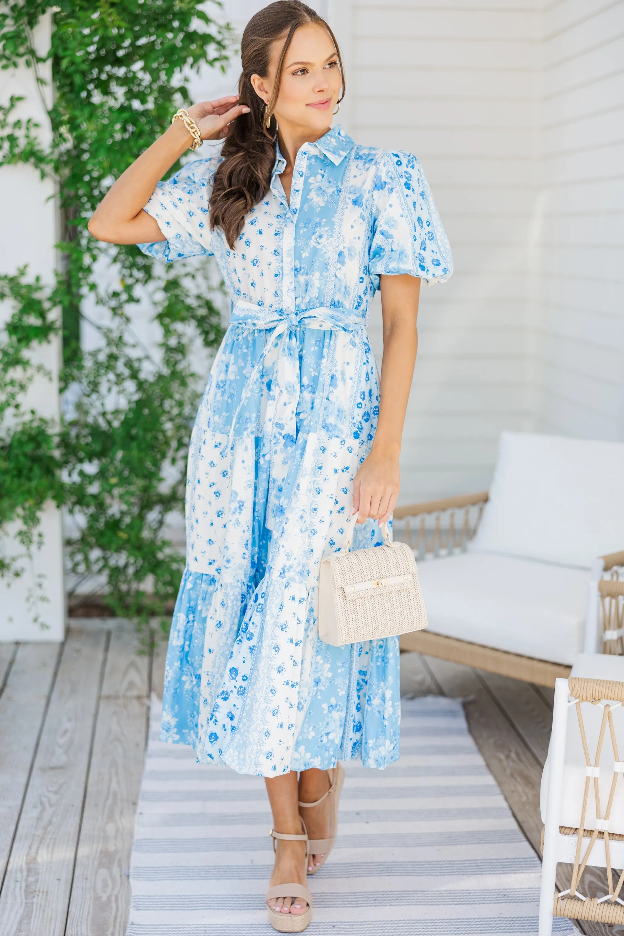 The Process Blue Floral Midi Dress