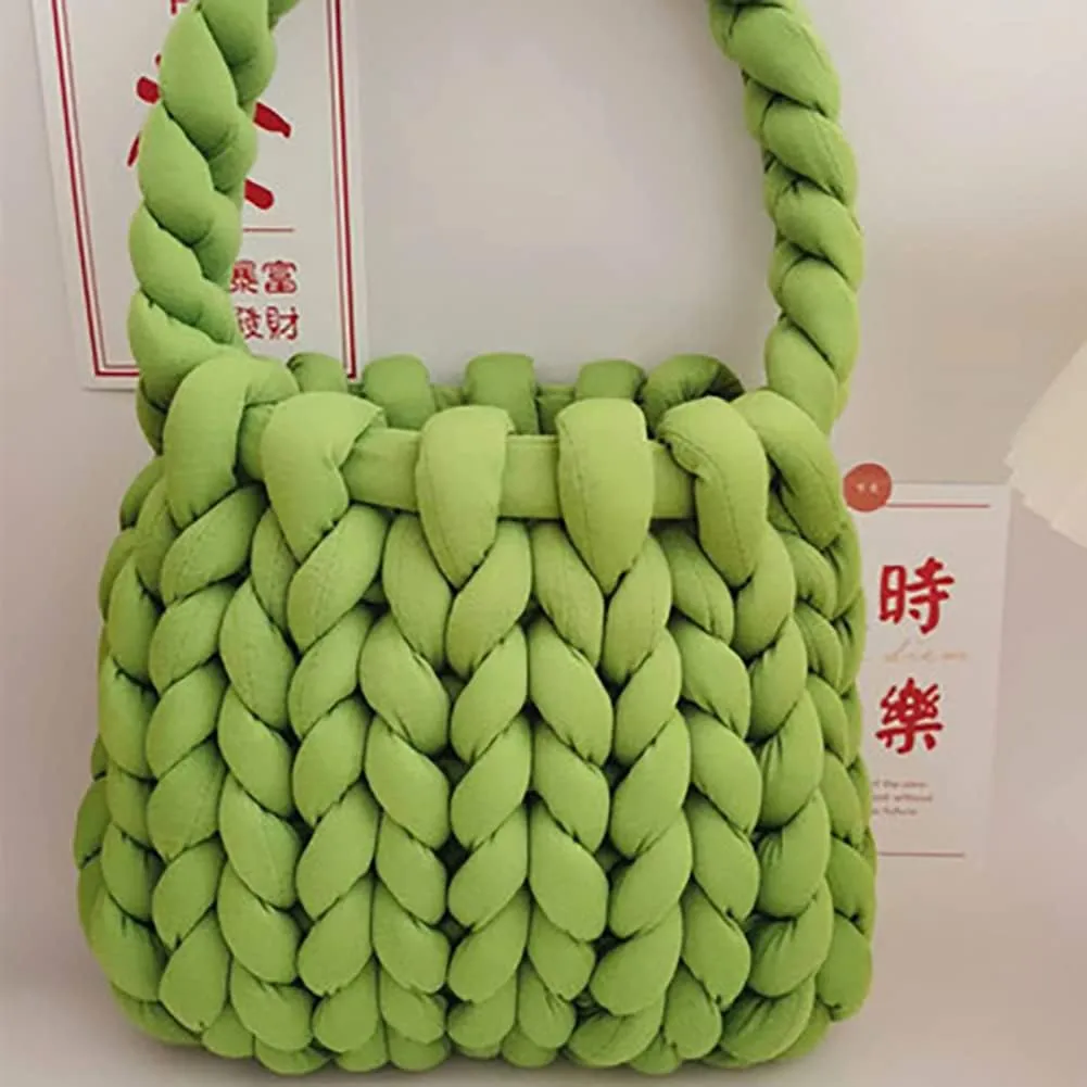 Thick Bulky Giant Wool Handwoven Handbag,Chunky Yarn Knit Shoulder Bag,Casual Soft Purse,Braided DIY Bucket Bag