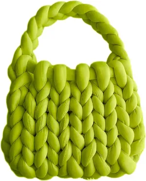 Thick Bulky Giant Wool Handwoven Handbag,Chunky Yarn Knit Shoulder Bag,Casual Soft Purse,Braided DIY Bucket Bag