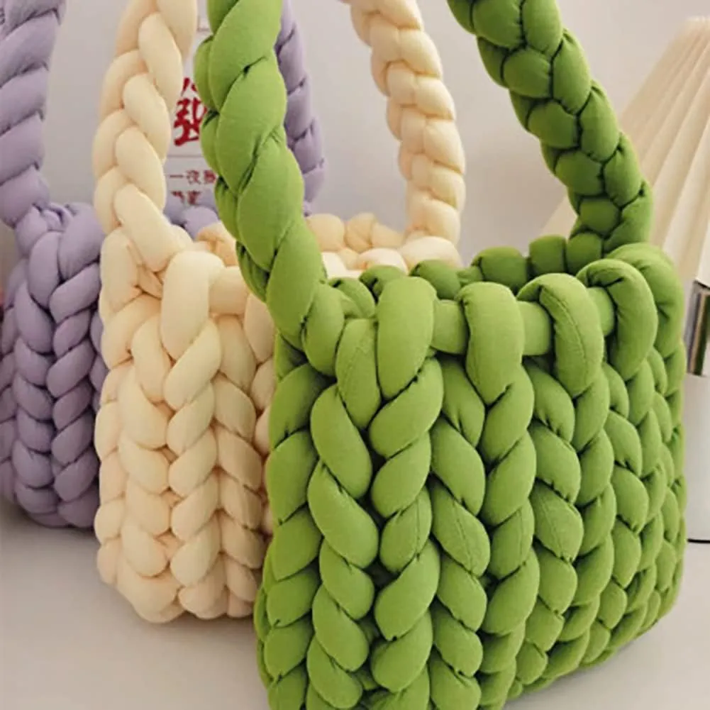 Thick Bulky Giant Wool Handwoven Handbag,Chunky Yarn Knit Shoulder Bag,Casual Soft Purse,Braided DIY Bucket Bag