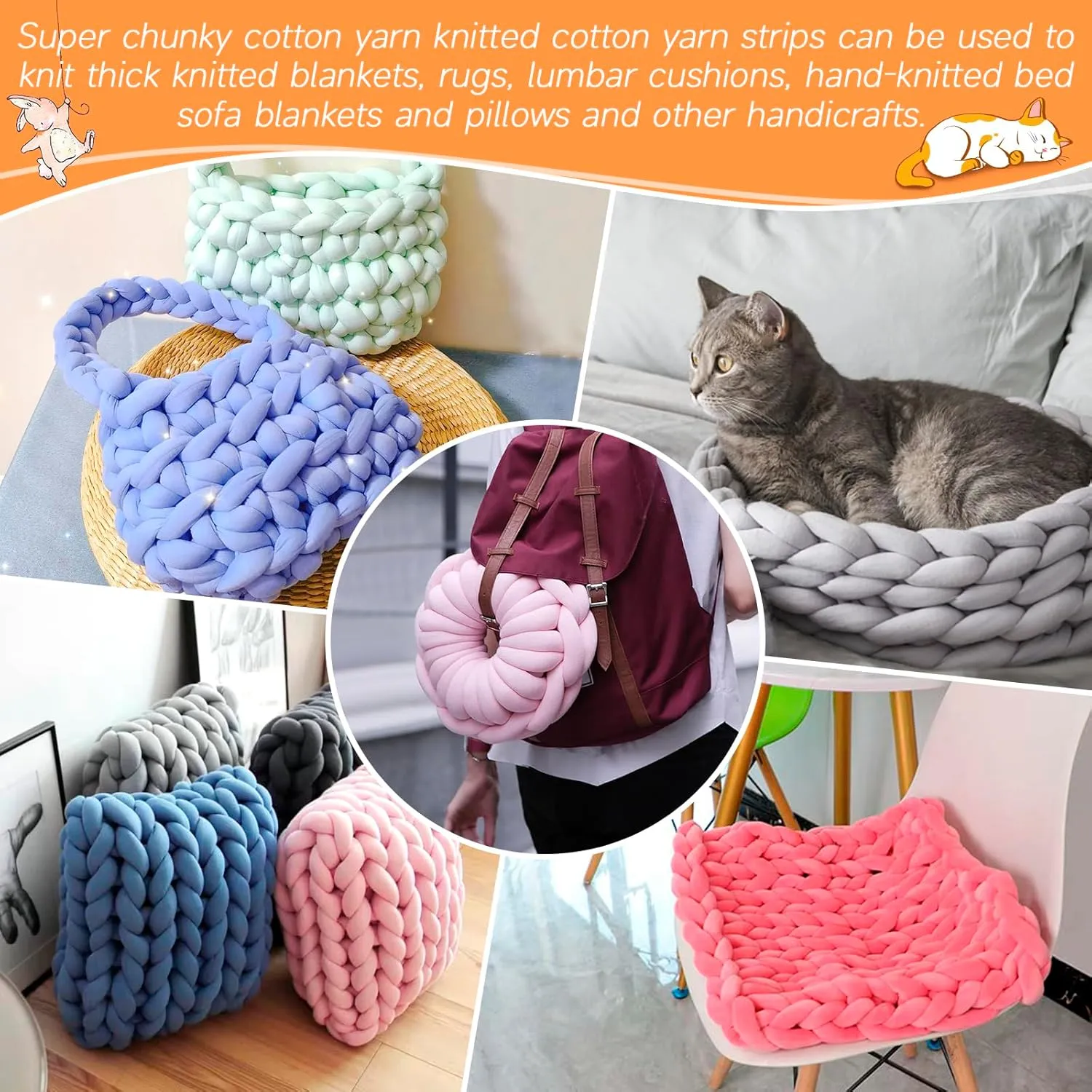 Thick Chunky Yarn for Arm Knitting Jumbo Tube Yarn Soft Chunky Knit Blanket Yarn, Velvet Yarn for Crocheting Handbags Hand Knitting Pet Bed Rugs Pillows Crafts (Beige, 1.1lbs)