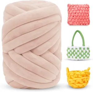 Thick Chunky Yarn for Arm Knitting Jumbo Tube Yarn Soft Chunky Knit Blanket Yarn, Velvet Yarn for Crocheting Handbags Hand Knitting Pet Bed Rugs Pillows Crafts (Beige, 1.1lbs)