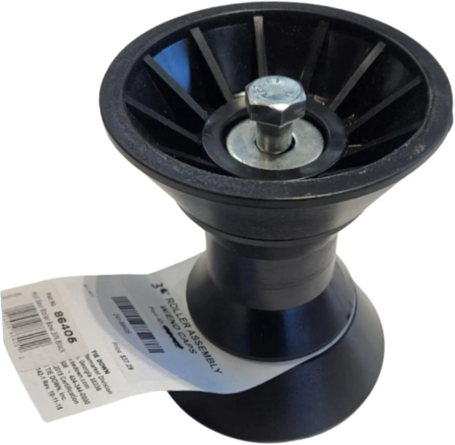 Tie Down Engineering Hull Sav'r PVC Roller Assembly with End Bells | Black 3 inch Bow Roller with 1/2 inch Shaft | Boat Trailer Parts & Accessories | Replacement Boat Rollers for Trailer