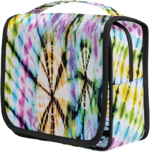 Tie Dye Abstract Swirl Travel Toiletry Bag for Women Portable Waterproof Travel Makeup Bag with Hanging Hook Makeup Cosmetic Organizer for Travel Business Trip Camping Bathroom