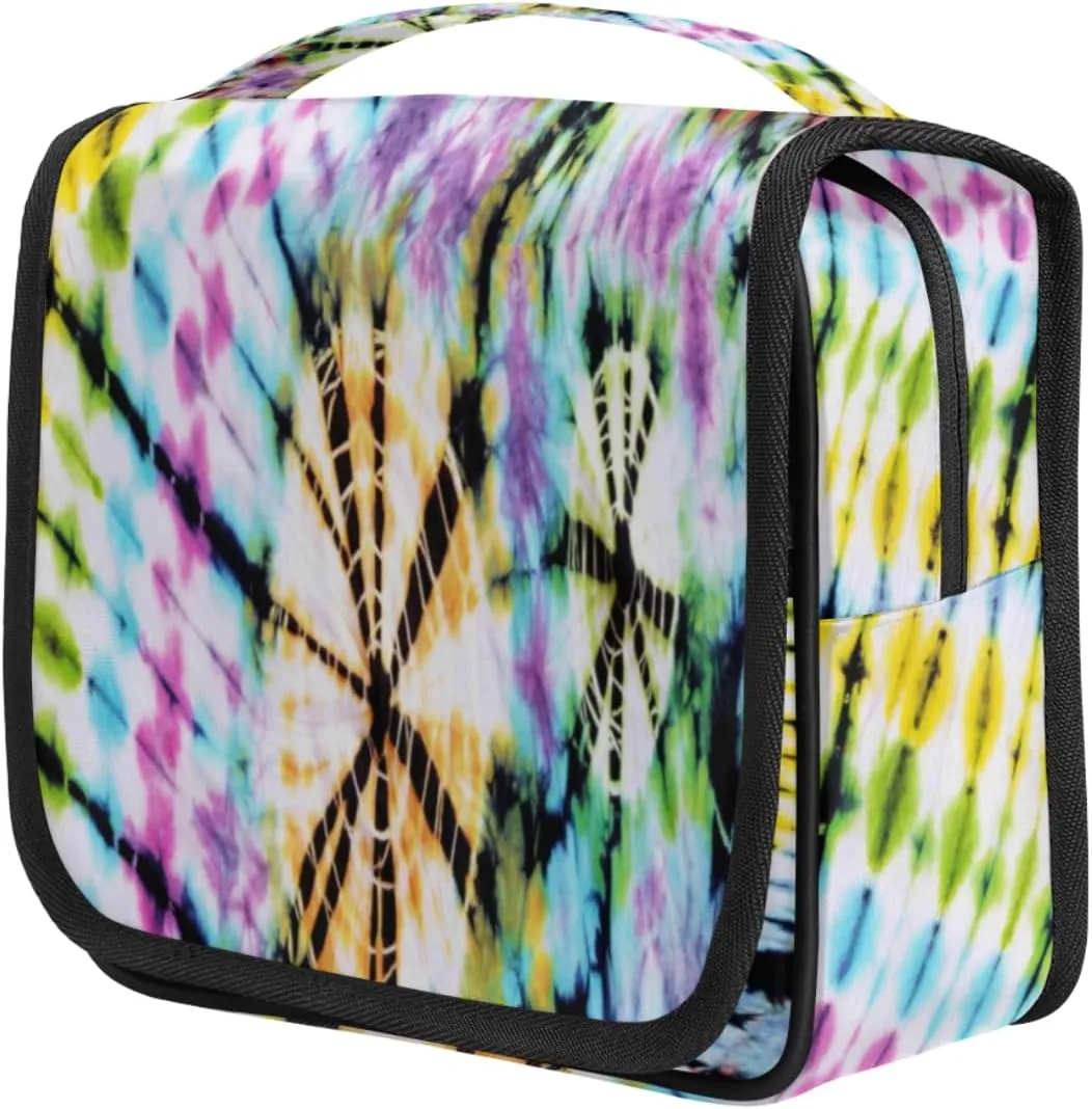 Tie Dye Abstract Swirl Travel Toiletry Bag for Women Portable Waterproof Travel Makeup Bag with Hanging Hook Makeup Cosmetic Organizer for Travel Business Trip Camping Bathroom