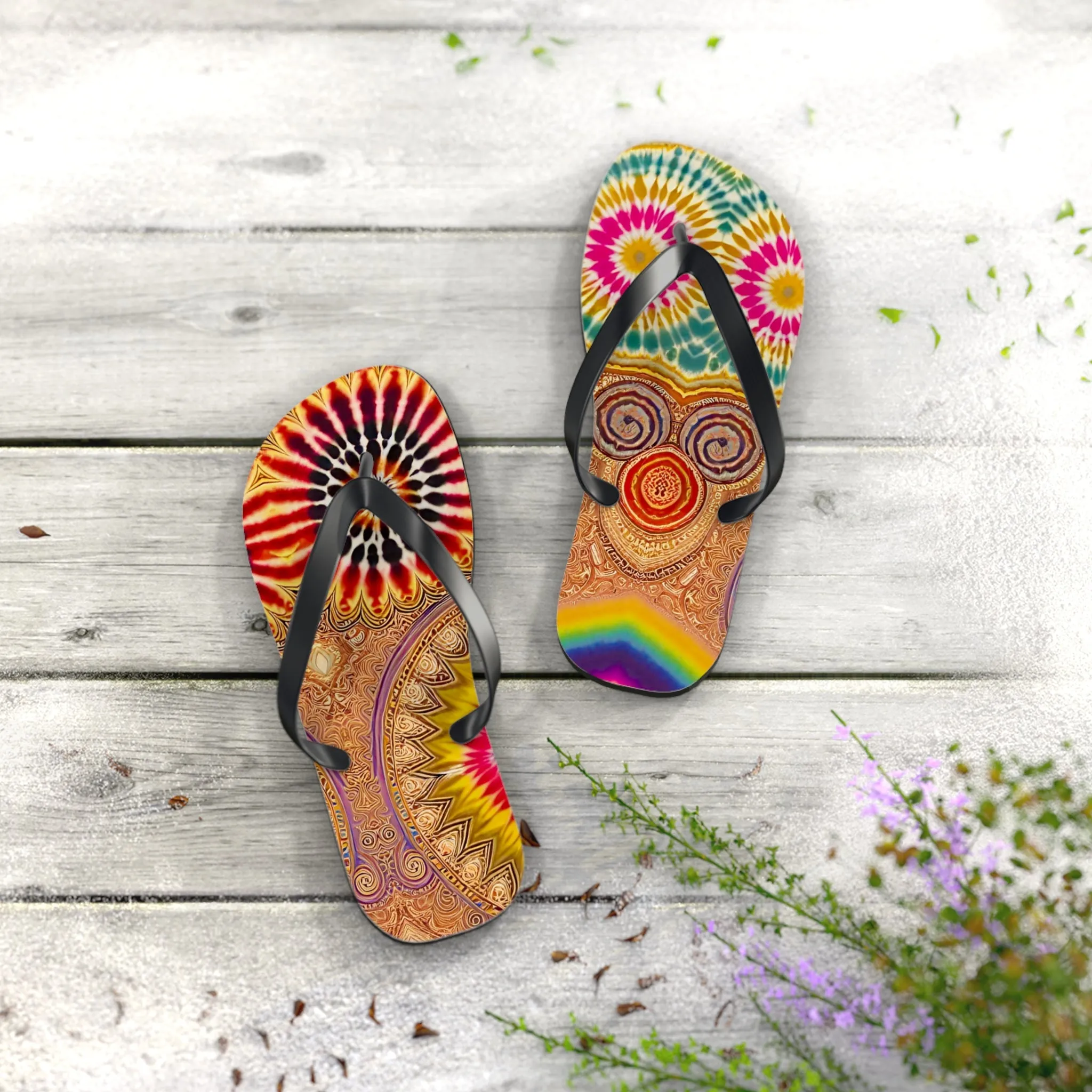 Tie Dye Art Flip Flops