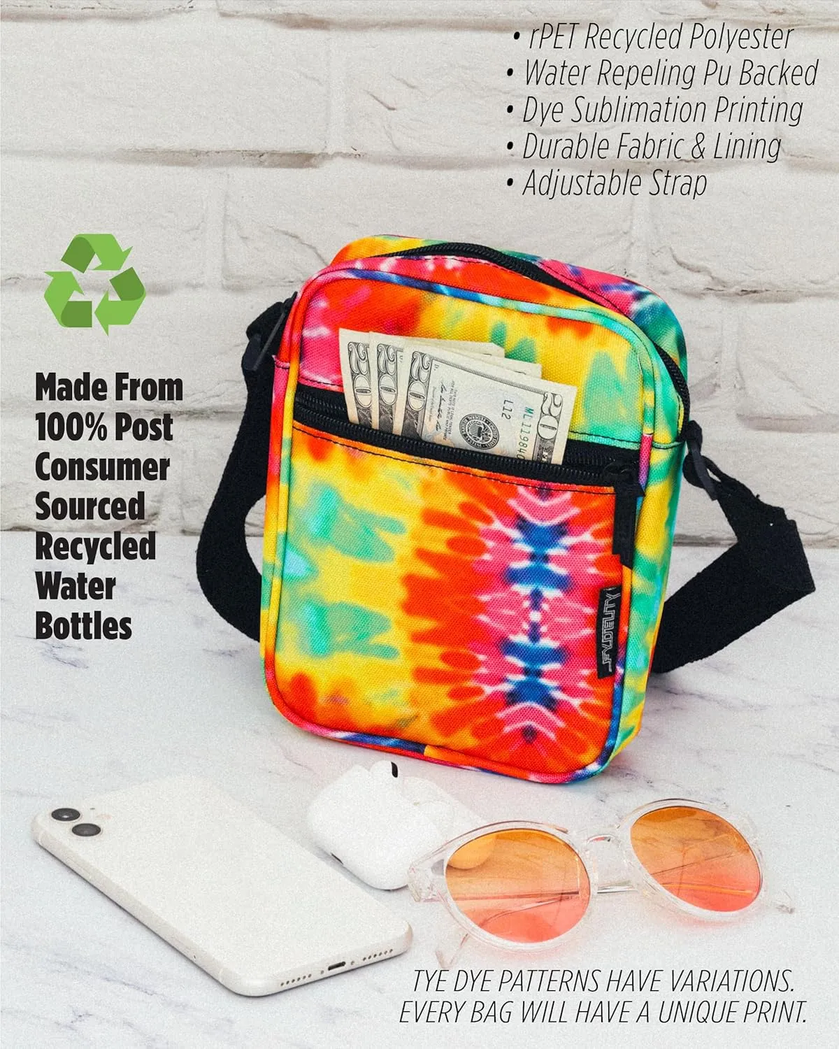 Tie Dye Crossbody Bag Purse– Small Festival Bag Crossbody, Pride Rainbow Over Shoulder Mini Cross body Bags for Women, Mens Cross Body Rave Sling Fanny Pack for Concerts, Travel & Theme Parks