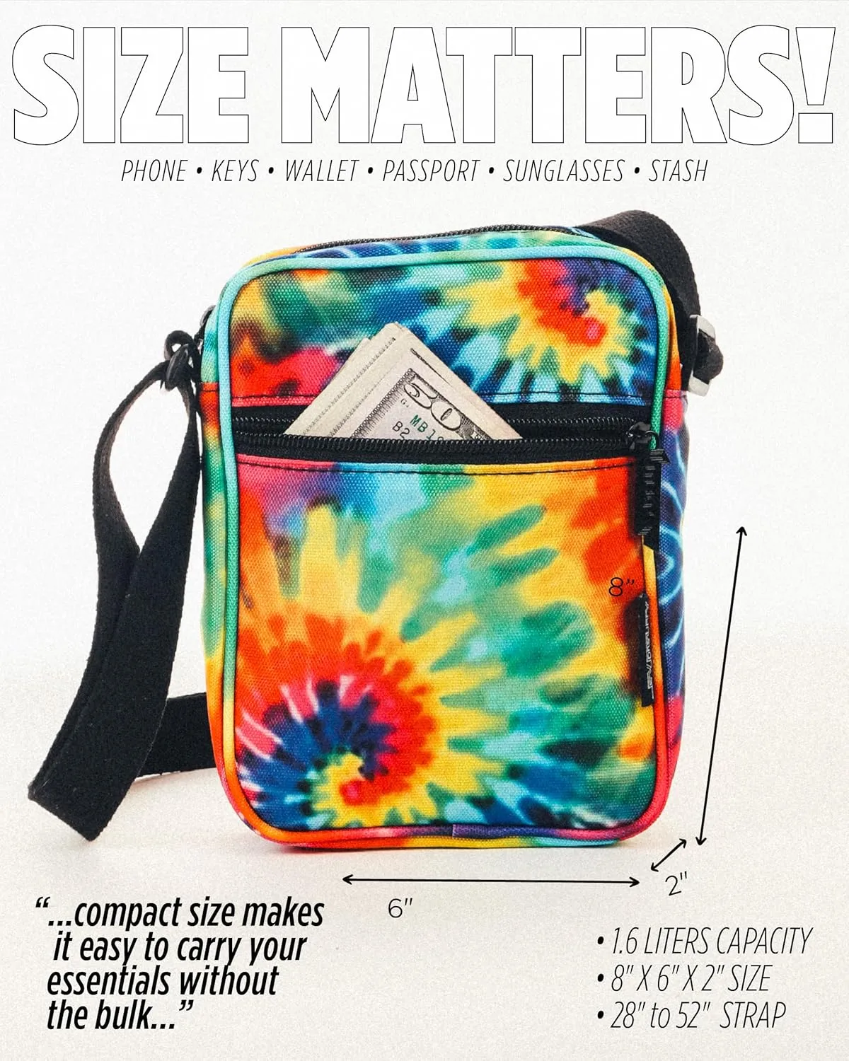 Tie Dye Crossbody Bag Purse– Small Festival Bag Crossbody, Pride Rainbow Over Shoulder Mini Cross body Bags for Women, Mens Cross Body Rave Sling Fanny Pack for Concerts, Travel & Theme Parks