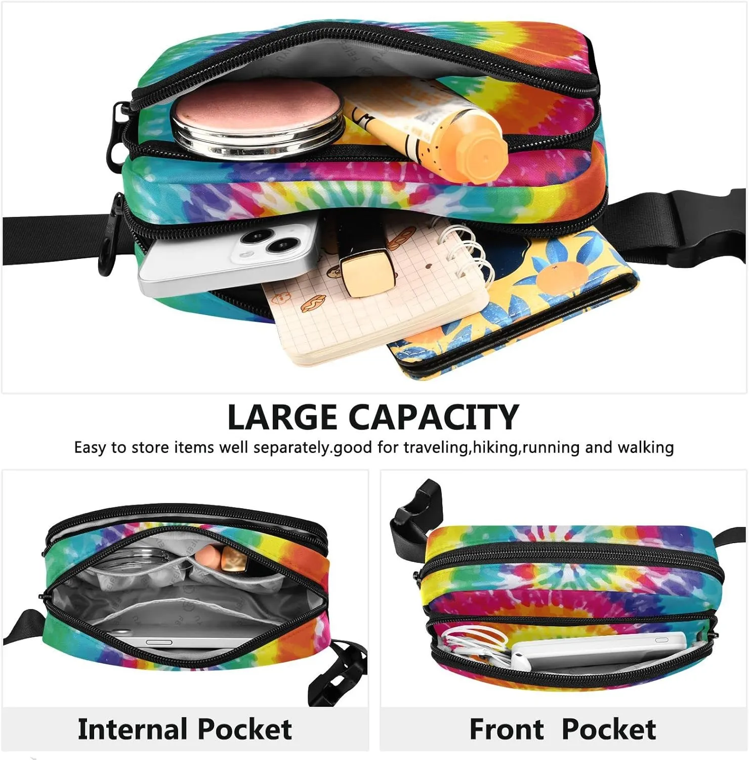 Tie Dye Fanny Pack women Belt Bag Fashion Everywhere Waist Bags with Adjustable Strap for Workout Running Traveling Hiking