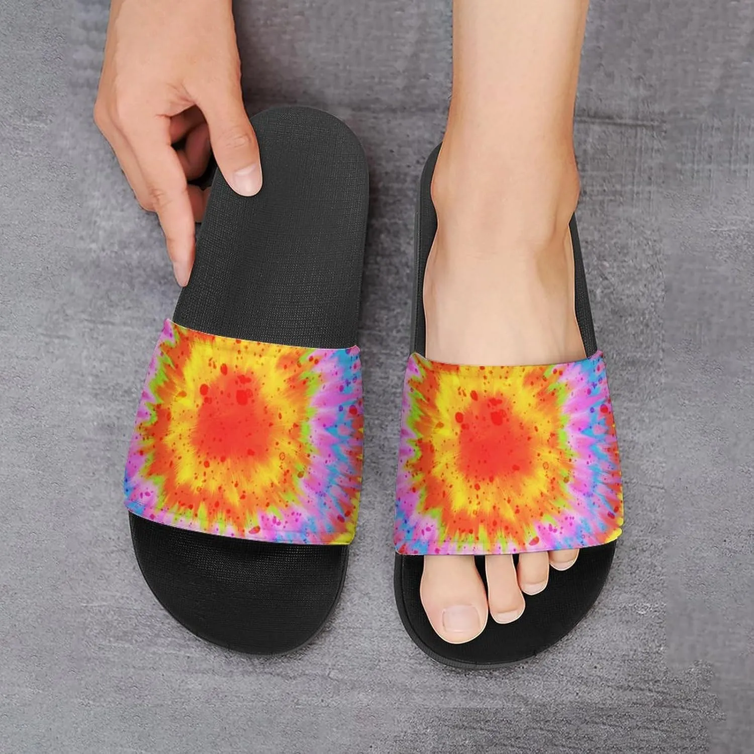 Tie Dye PVC Home Slippers Men Womans Non Slip Bath Open Toe Shoes Lightweight Outdoor Sandals Summer Beach Slides