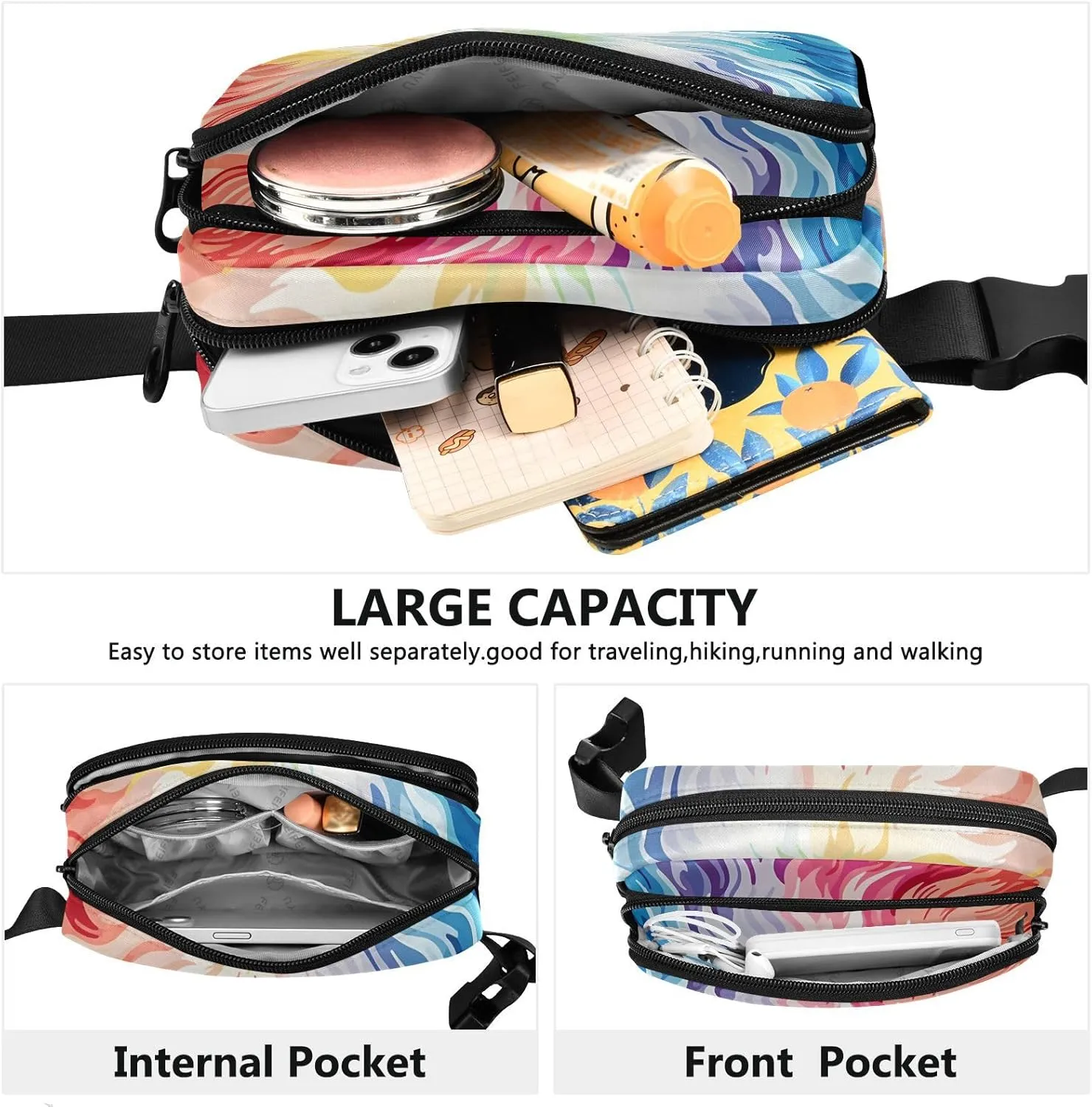 Tie Dye Rainbow Fanny Packs for Women & Men - Belt Bag Crossbody Waist Packs for Running - 21340910