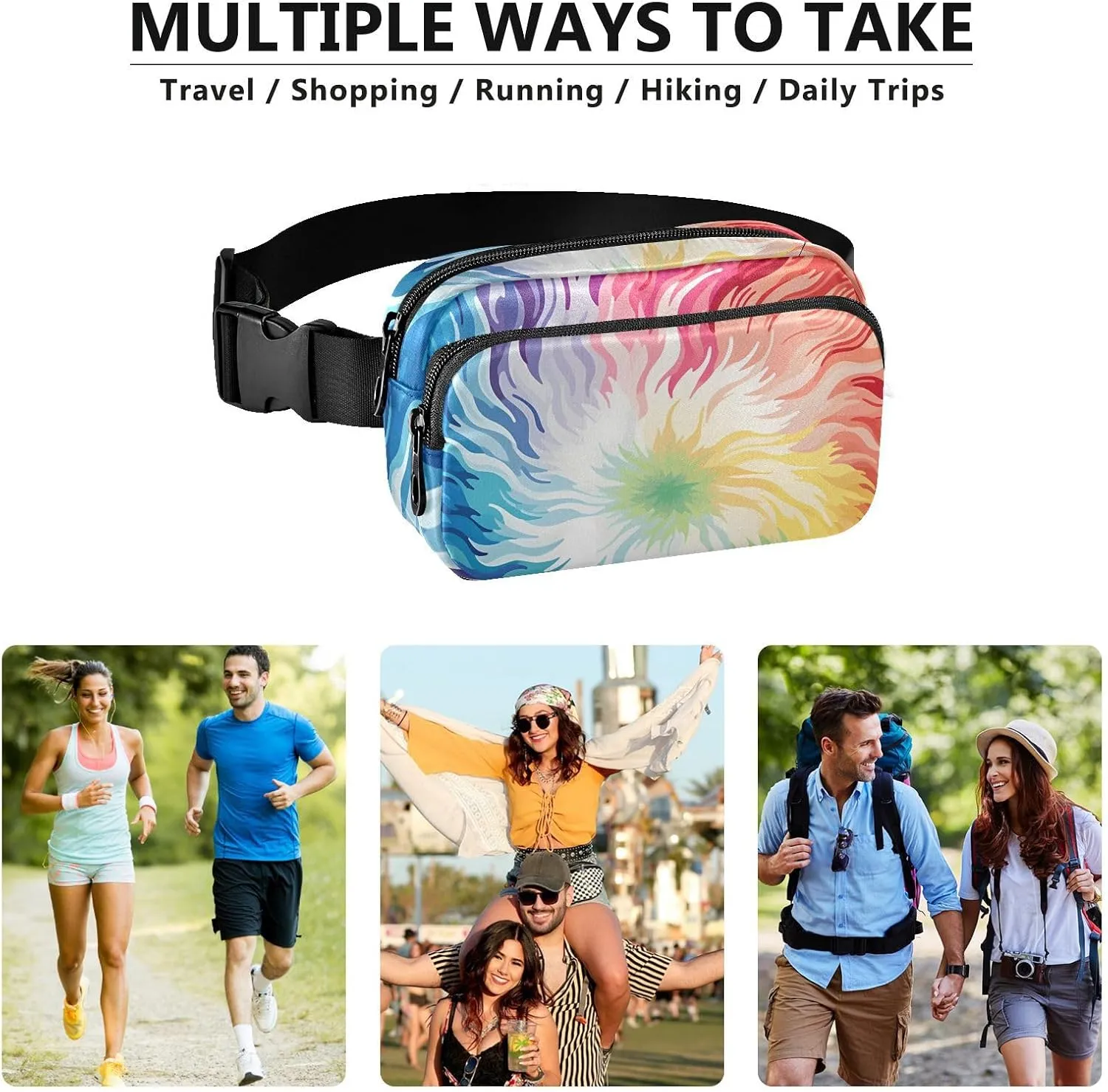 Tie Dye Rainbow Fanny Packs for Women & Men - Belt Bag Crossbody Waist Packs for Running - 21340910