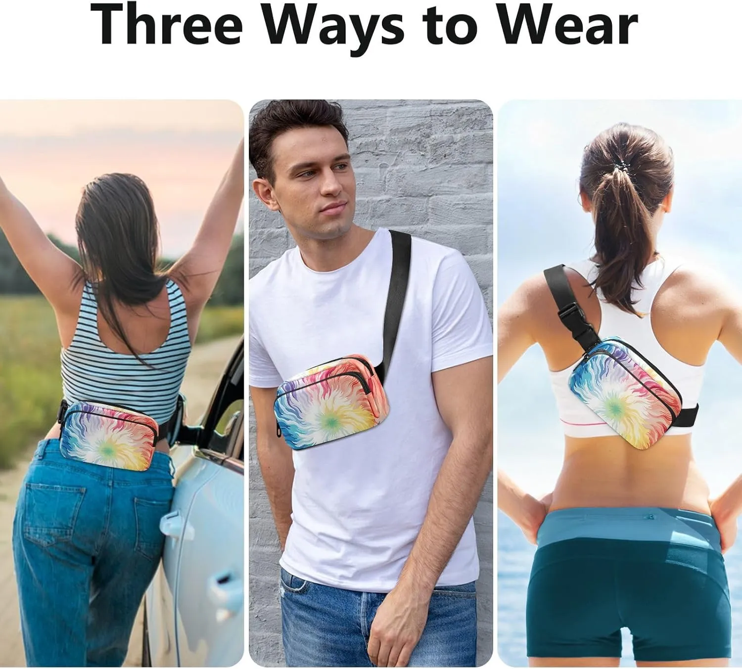 Tie Dye Rainbow Fanny Packs for Women & Men - Belt Bag Crossbody Waist Packs for Running - 21340910