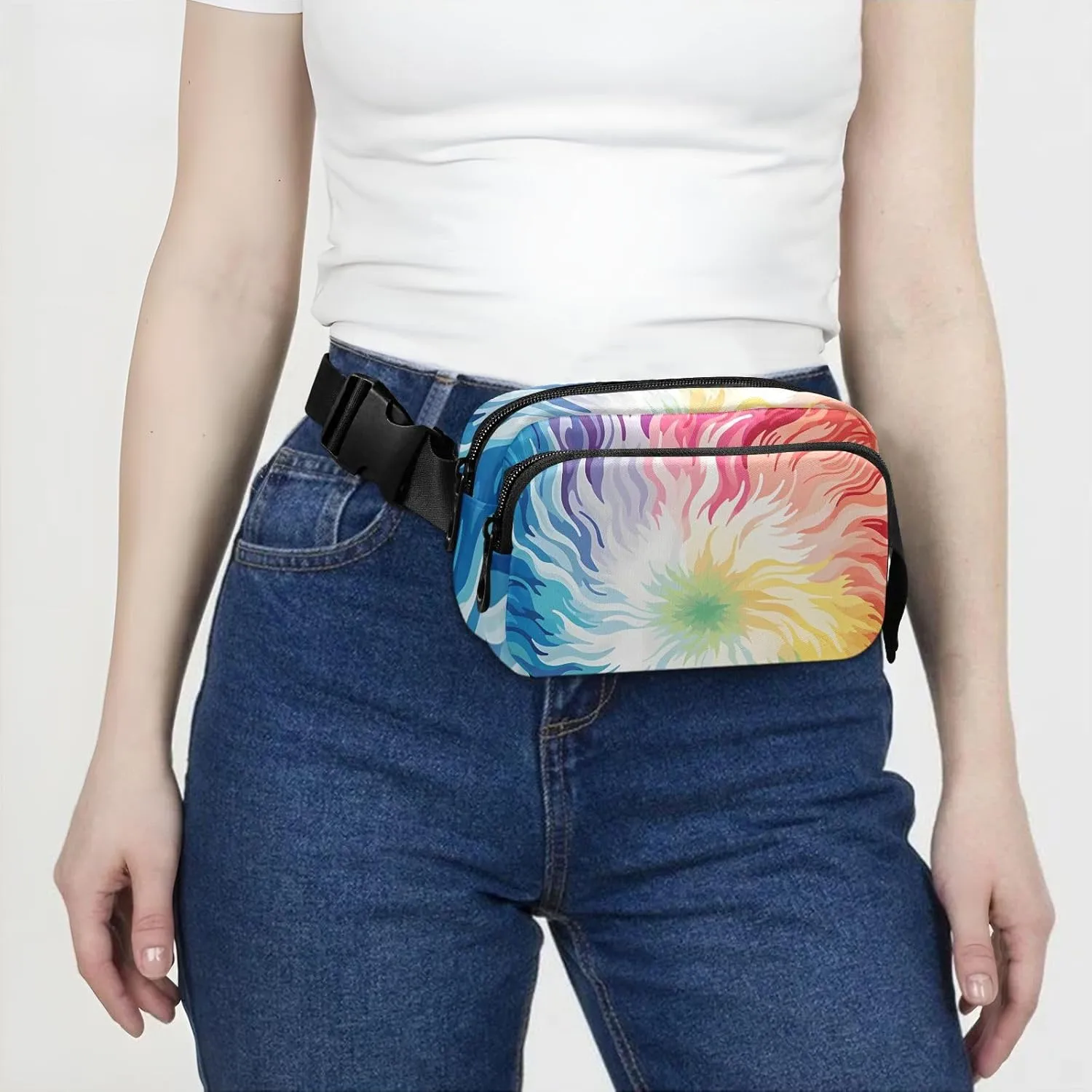 Tie Dye Rainbow Fanny Packs for Women & Men - Belt Bag Crossbody Waist Packs for Running - 21340910