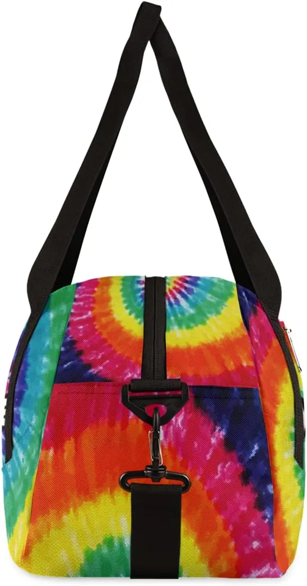Tie Dye Rainbow Personalized Kids Duffel Bag for Girls Boys, Rainbow Customized Name Dance Bag Overnight Small Duffel Bag Carry On Weekend Sports Gym Travel Bag for School Practice Gymnastics Ballet