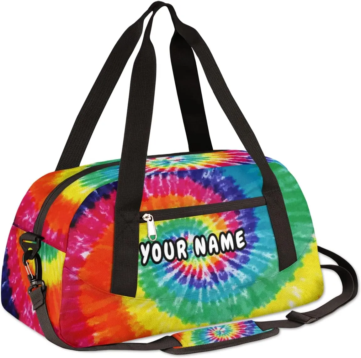Tie Dye Rainbow Personalized Kids Duffel Bag for Girls Boys, Rainbow Customized Name Dance Bag Overnight Small Duffel Bag Carry On Weekend Sports Gym Travel Bag for School Practice Gymnastics Ballet