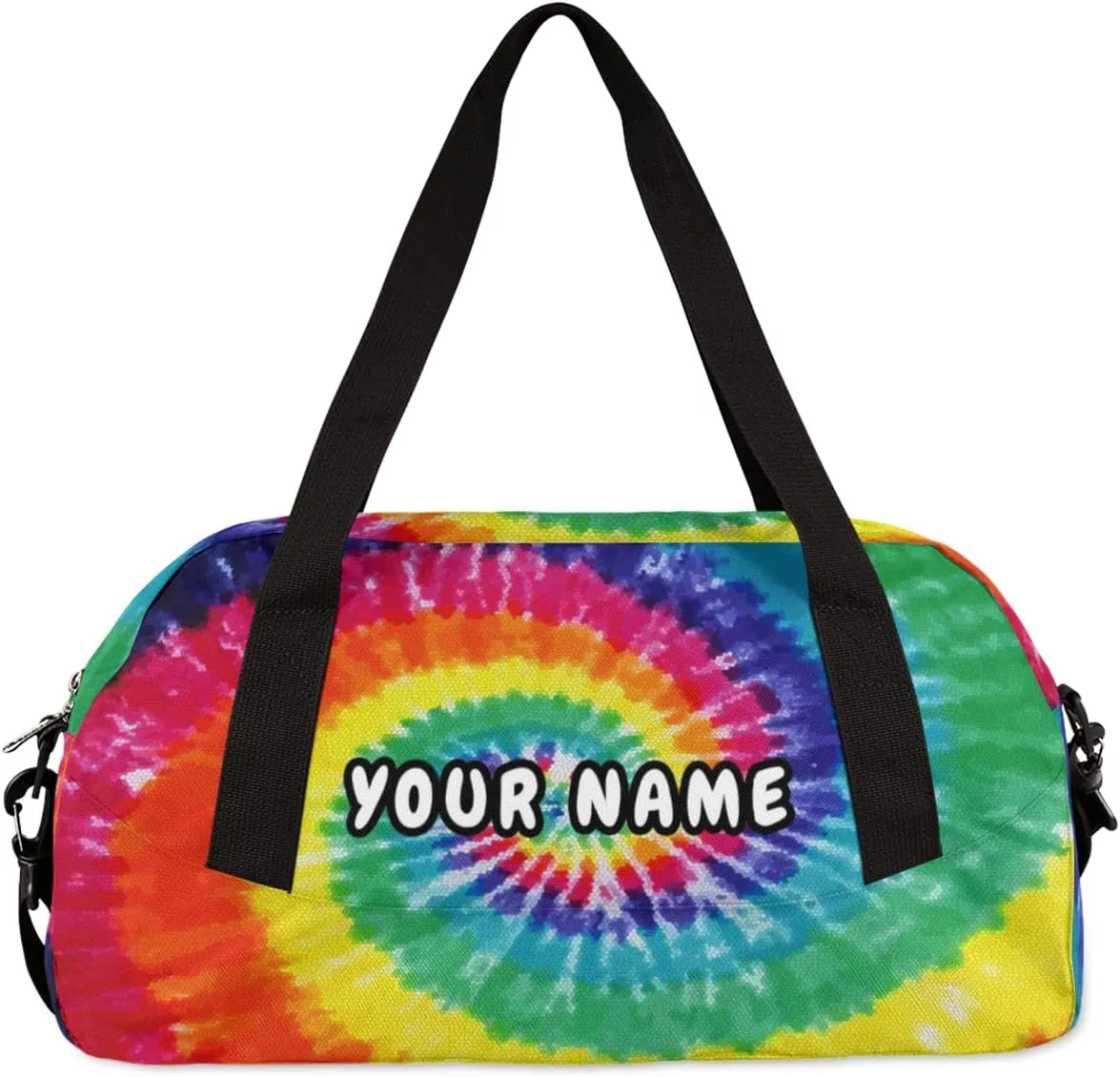 Tie Dye Rainbow Personalized Kids Duffel Bag for Girls Boys, Rainbow Customized Name Dance Bag Overnight Small Duffel Bag Carry On Weekend Sports Gym Travel Bag for School Practice Gymnastics Ballet