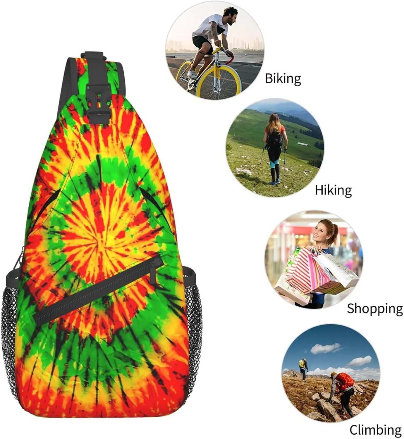 Tie Dye Swirl Rainbow Chest Bags Crossbody Sling Bag Shoulder Bag Travel Hiking Daypack For Men Women