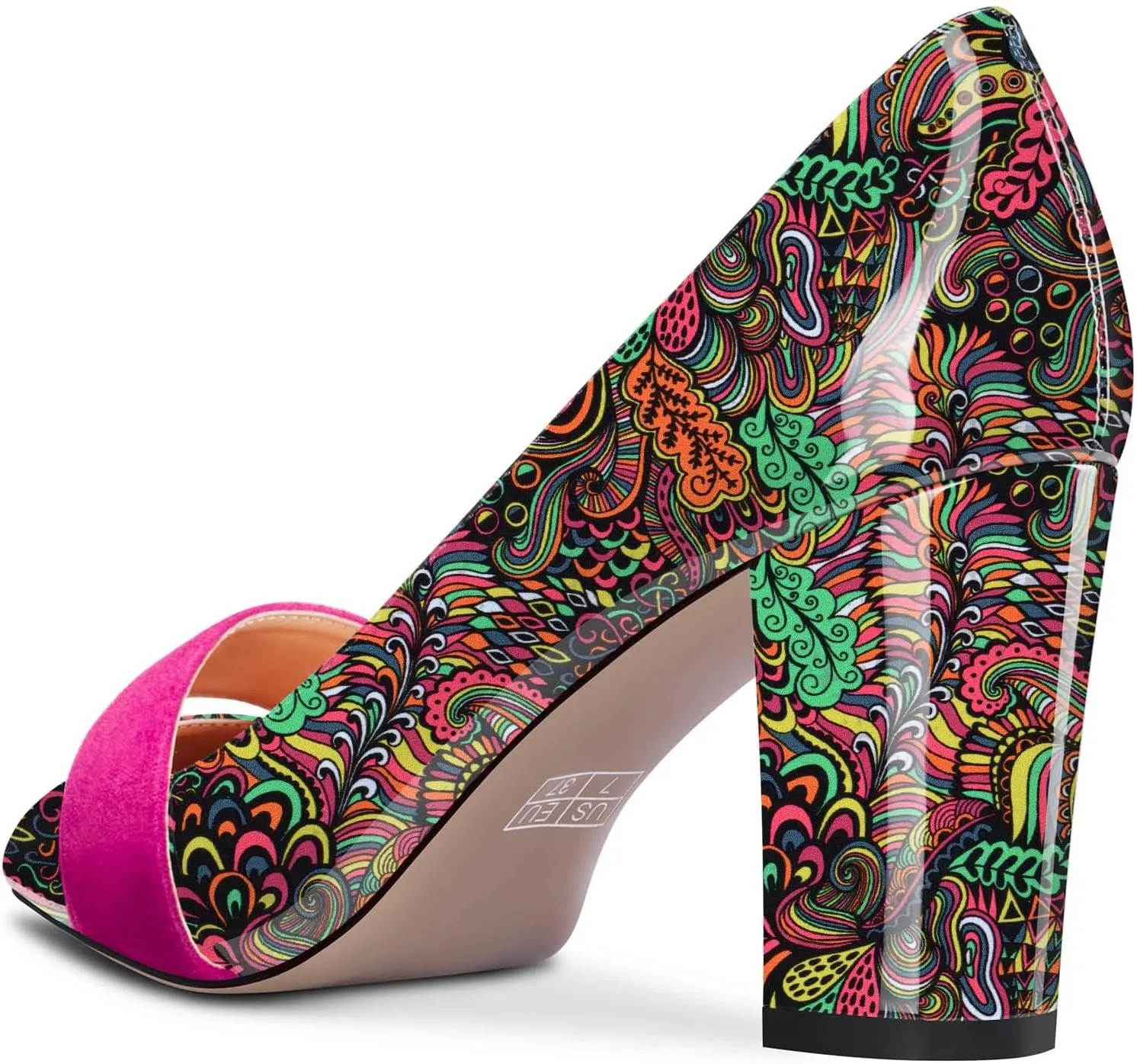 TNYNFBEB Women Chunky Block Mid Heel Close Pointed Toe Pumps Slip-on Patchwork Party Wedding Basic Classic 3.2 Inches Heels