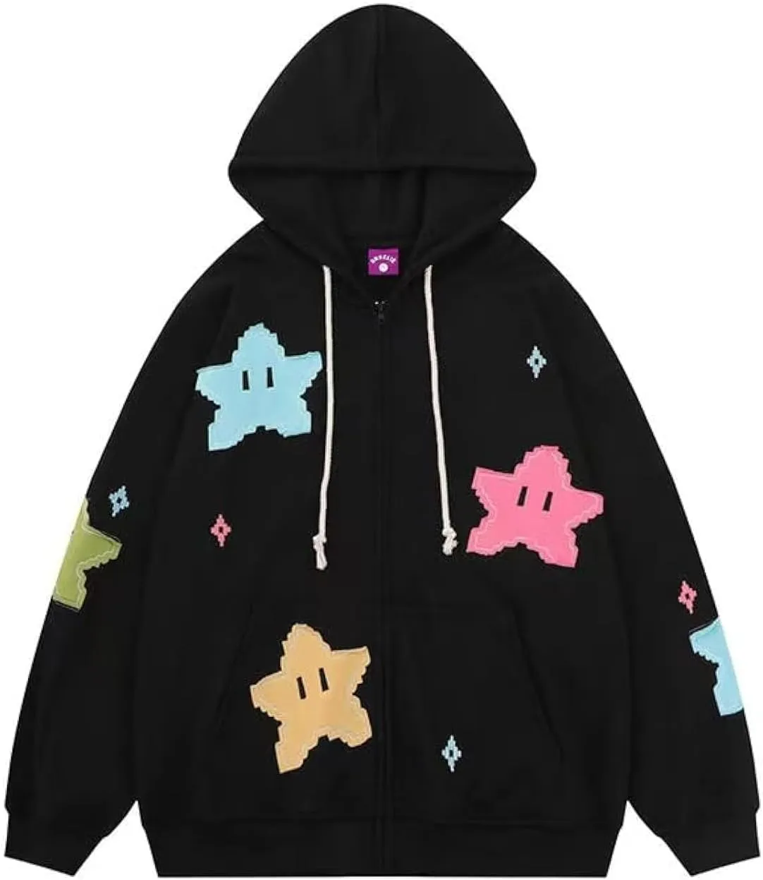 Tooe Women's Preppy Star Zip Up Hoodies Y2K Graphic Vintage Jacket Harajuku Baggy Sweatshirts Alt Long Sleeve Clothes