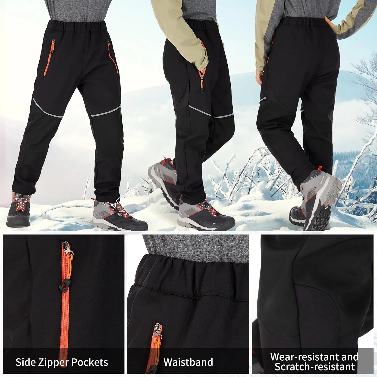 Toomett Boys snow cargo pants, Girls Kids Outdoor Fleece-Lined Soft Shell Hiking Fishing ski Insulated Pants